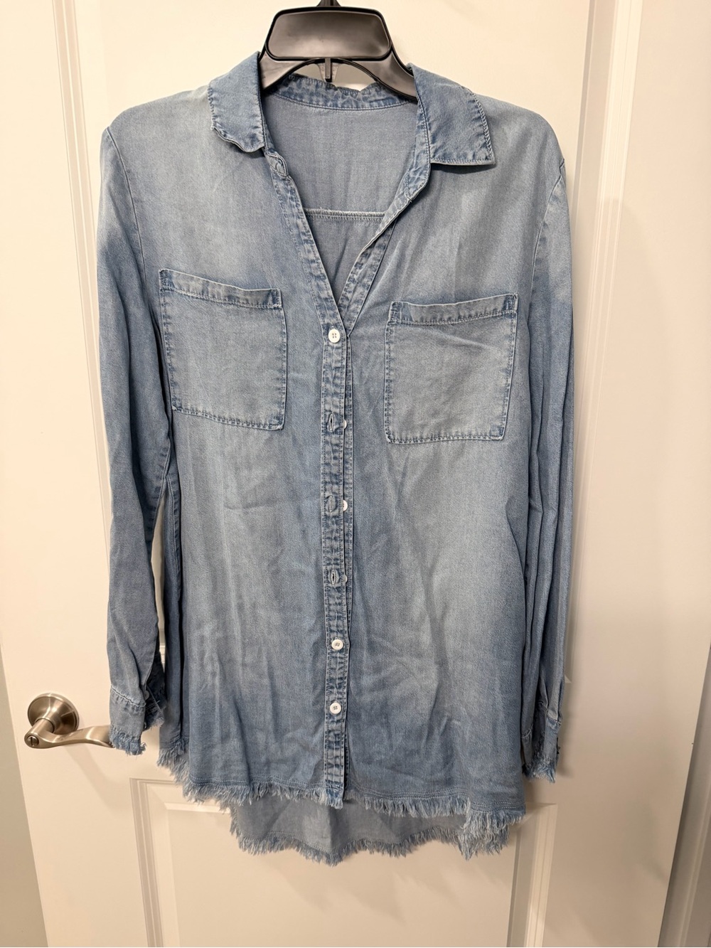 Cupshe Light Blue Denim Long Sleeve Shirt Dress